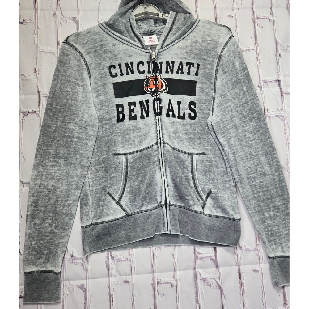 Cincinnati Bengals Hoodie NFL Acid Wash Full Zip Sweatshirt Womens M Teens XL